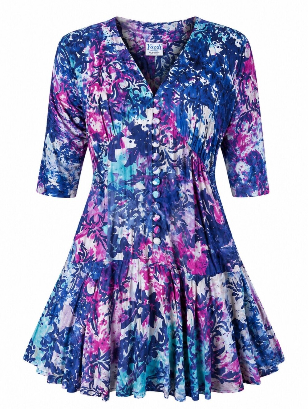 Vintage 80s Yazdi Rayon Abstract Floral Drop Waist Dolman Sleeve Dress M